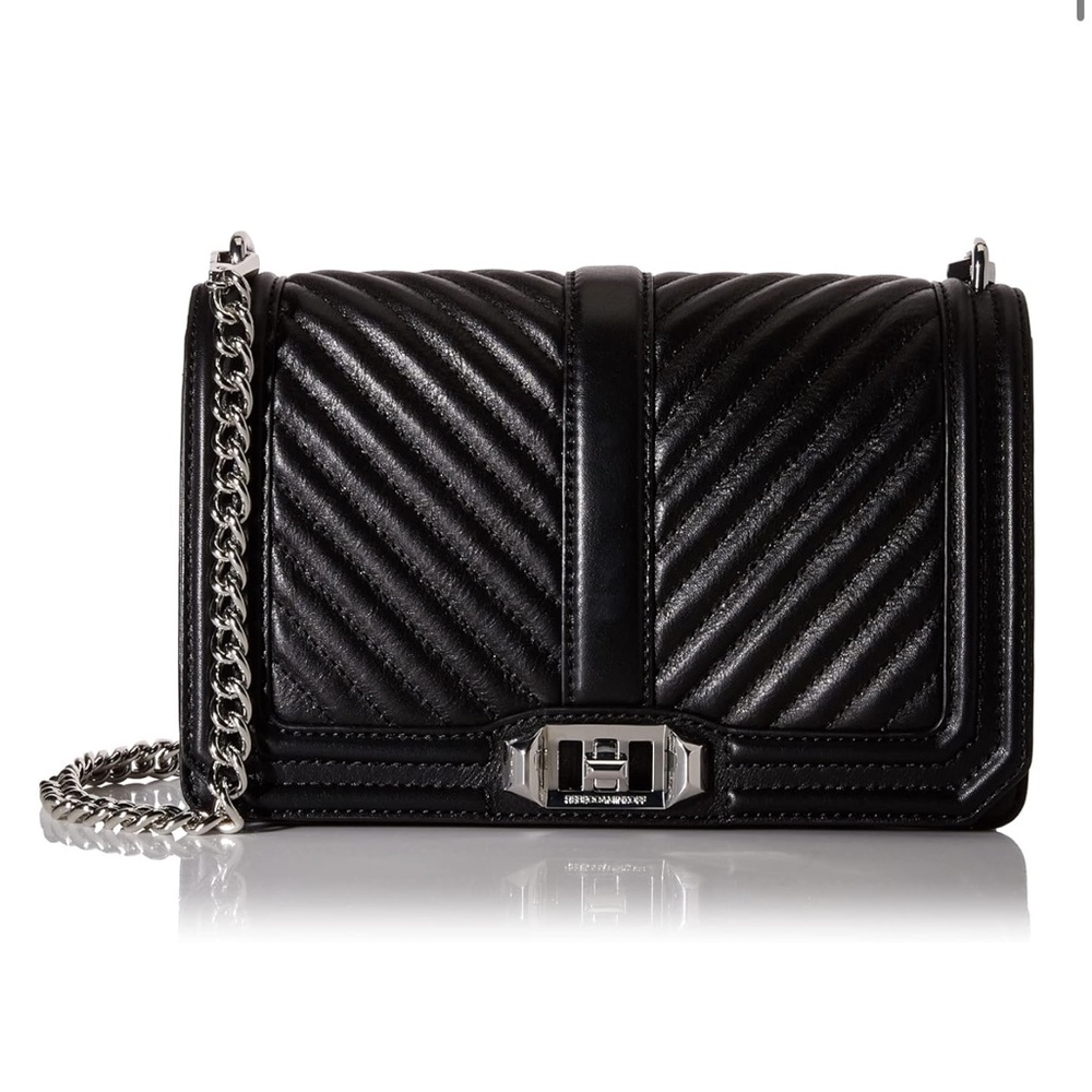 New Rebecca Minkoff Chevron Quilted Love Crossbody Black Bag